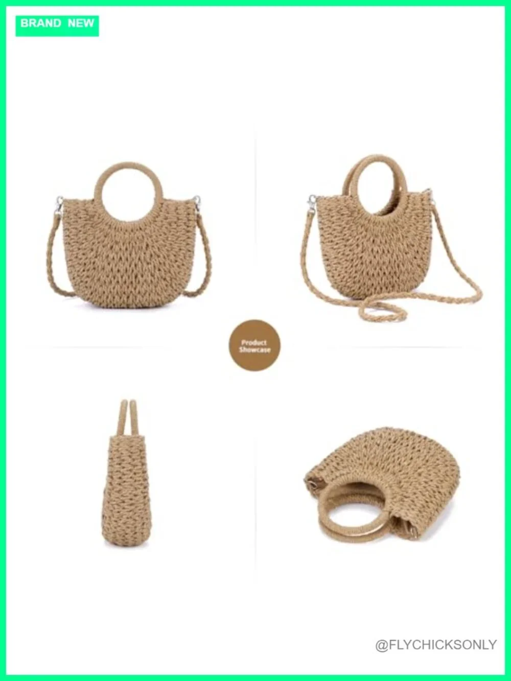 Handmade Straw Crochet Hobo Bag with Top Handle Woven Half Moon Shoulder Tote